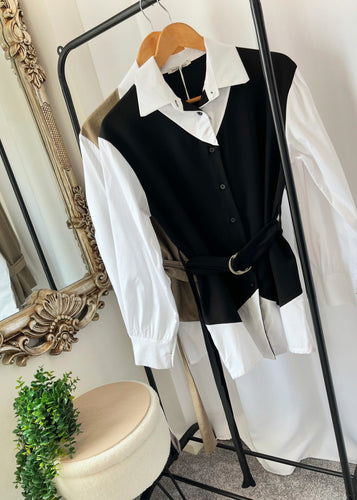 DIANA Belted Shirt Dress in Black