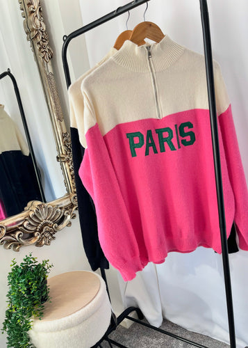 PARIS Half Zip Jumper Pink