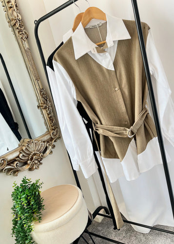 DIANA Belted Shirt Dress in Mocha