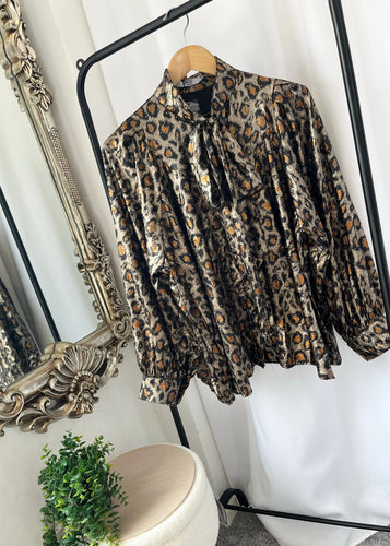 ADDIDON Leopard Print Pussybow Blouse