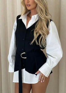 DIANA Belted Shirt Dress in Black